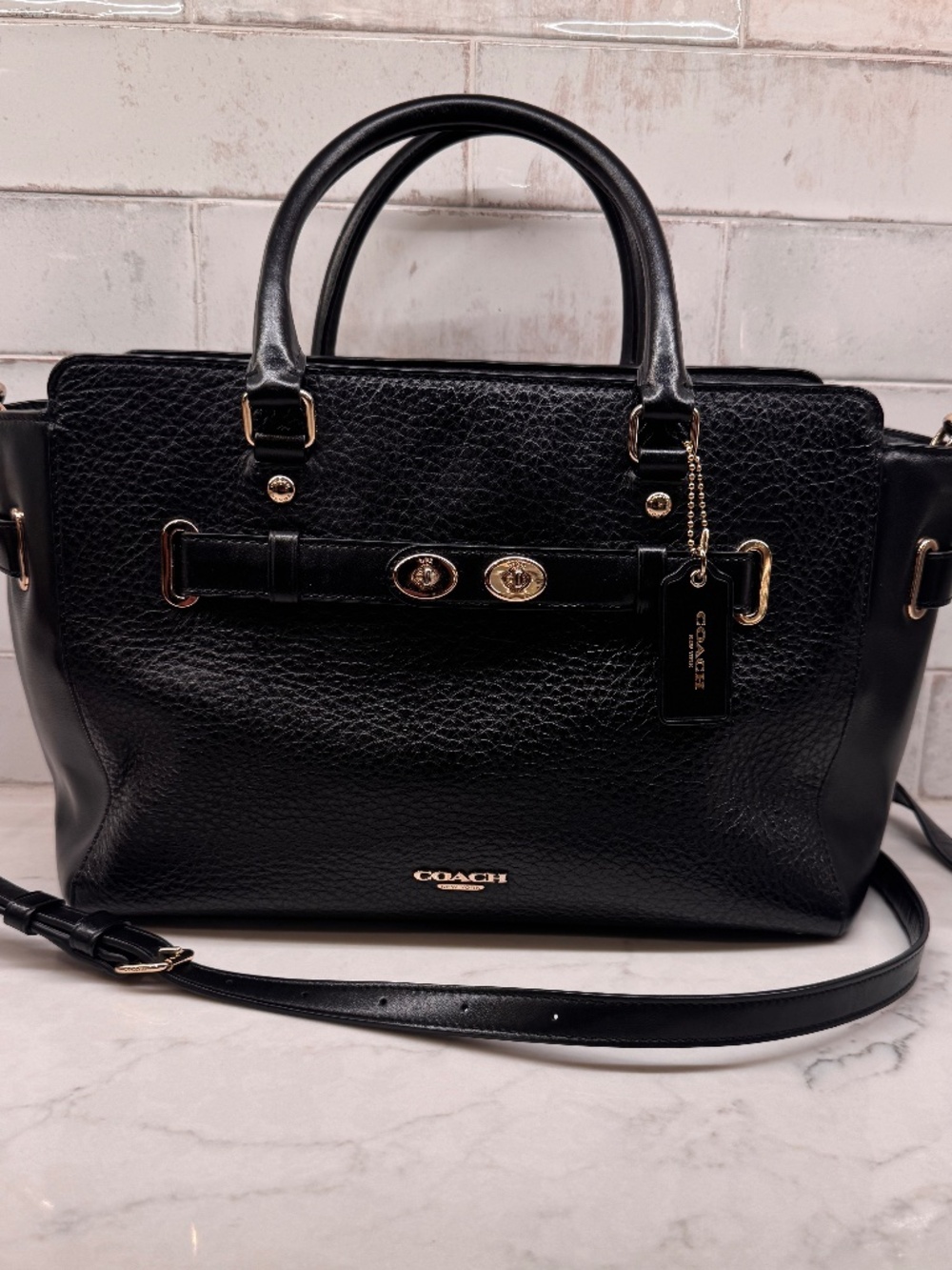 Coach Blake Carryall in Black Pebbled Leather with Gold Hardware